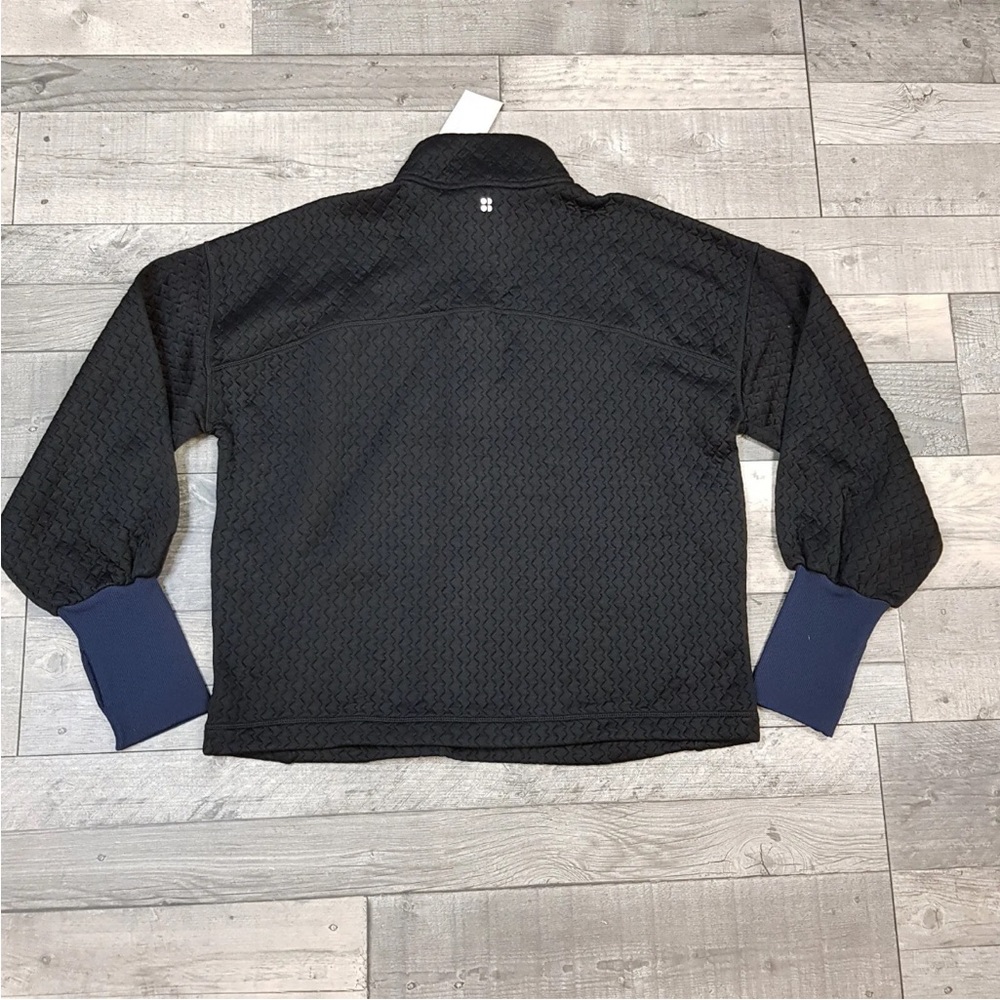 Sweaty Betty Womens Black Pace Jacquard Run Half Zip Top Medium UK 12 BNWT - Picture 2 of 14